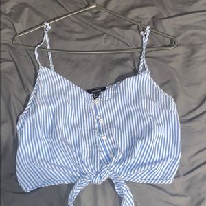 Size M blue and white stripped crop tops forever21